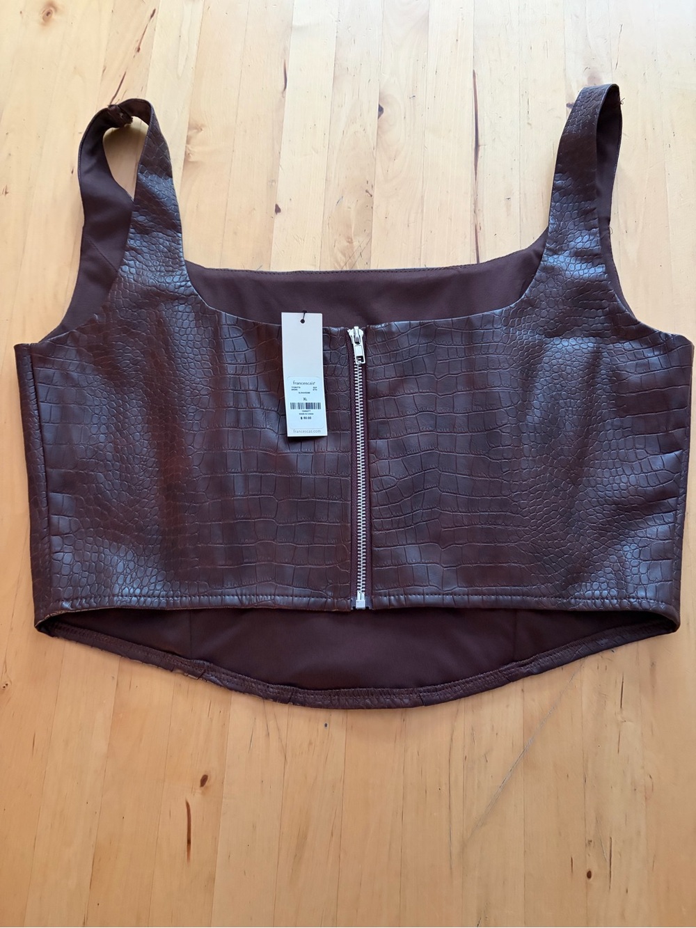 Francesca's Collections Brown Faux Croc Zip Crop Top